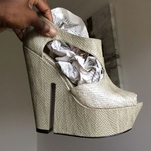 Cream Faux Snake Skin Heels